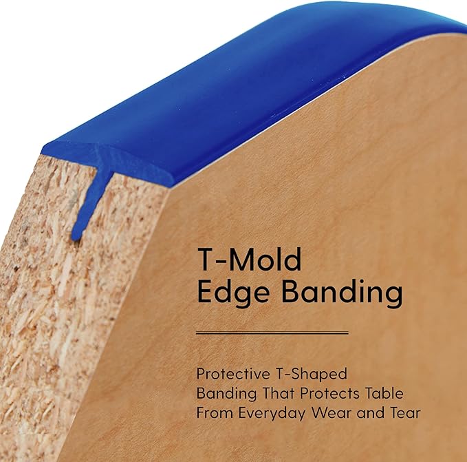 FDP Rectangle Activity School and Kids Classroom Table (24 x 48 inch), Toddler Legs, Adjustable Height 15-24 inches - Maple Top and Blue Edge