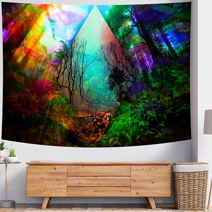 Delur Forest Tapestry Tree of Life Tropical Rainforest Tapestry Wall Hanging Colorful Nature Landscape Mystical Psychedelic Spiritual Headboard for Bedroom Living Room Home Decor (59.1" x 78.7")