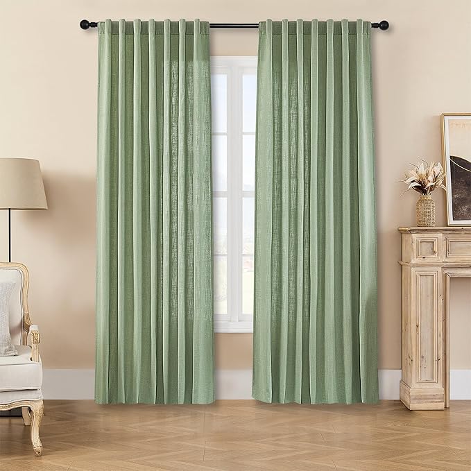 Joydeco Sage Green Curtains for Living Room, 96 Inch Curtains 2 Panel Set, Light Filtering Curtains 96 Inches Long, Living Room Curtains 2 Panel Sets