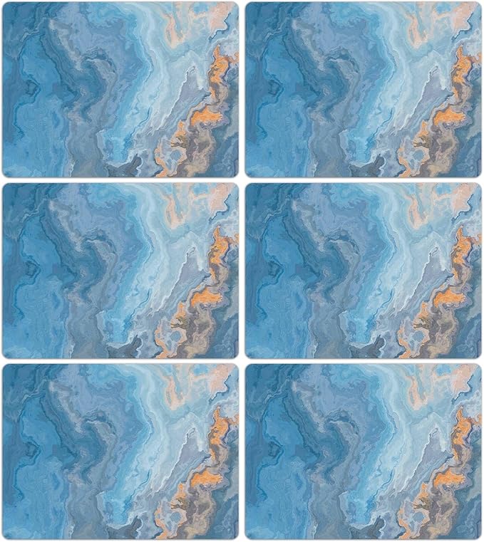 Marble Placemats Set of 6 Blue Marbles Plastic Table Mats Marble Theme Place Mats Wipe Clean Washable Holiday Table Decoration for Indoor Outdoor Party Kitchen Dining