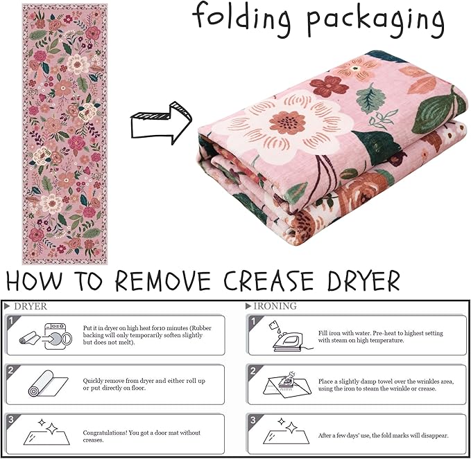 Runner Rug for Hallways Kitchen Rug Non Slip 2'x 6' Washable Rugs with Rubber Backing Soft Floral Carpet Runner for Hallways, Kitchen, Laundry, Bedroom, Bathroom(Pink)