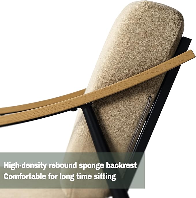 Modern Accent Chair for Living Room Bedroom Mid Century Arm Chair Upholstered Office Accent Chair Comfy Waiting Room Chair with Metal Frame, Khaki