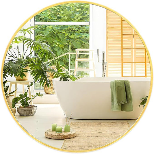 Fabuday Circle Gold Mirror for Wall 32 Inch - Large Bathroom Round Mirror with Matte Metal Frame, Entryway, Living Room, Hallyway, Bedroom Big Circular Mirrors