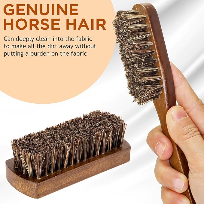 Horsehair Laundry Stain Brushes Set 2pcs by TAKAVU, Natural Soft Bristle for Scrubbing Out Tough Stains on Delicate Fabrics Knits Cotton Leather Washable Fabrics