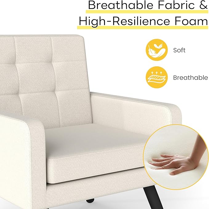 Kromax Mid-Century Modern Accent Chair for Living Room, 496 Lb. Weight Capacity, Dual Armrests, Comfy Extra Large Seat, Timeless Style Perfect for Reading & Relaxing, Beige