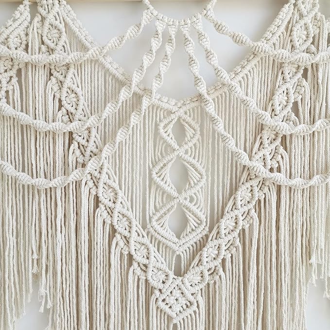 large macrame wall hanging - Boho Tapestry Macrame Wall Decor Art- Chic Bohemian Handmade Woven Tapestry Home Decoration for Bedroom Living Room Apartment Wedding Party - 43"x32" (Beige-fringe)