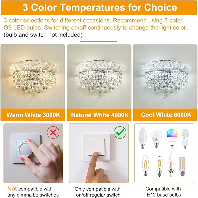 Empire Crystal Wall Sconces, Chrome Wall Light Fixtures, Luxury Wall Lamp for Living Room Bedroom Bathroom Bedside Hallway Stairway