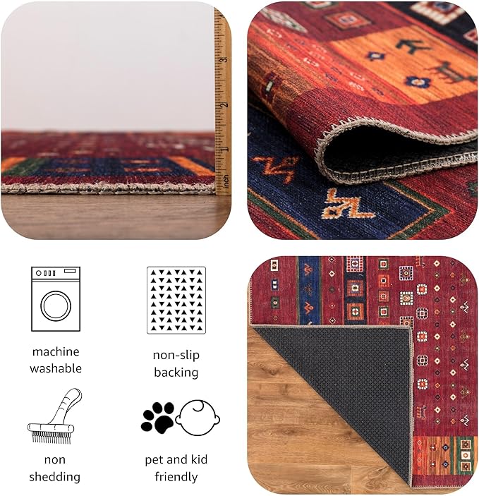 Keen Home Design 6x9 Rug - Machine Washable Area Rug with Non-Slip Backing, Ideal for Living Room, Dining Room, Bedroom - Vintage, Easy Clean, Durable, Low Pile Rug - (6' x 9')