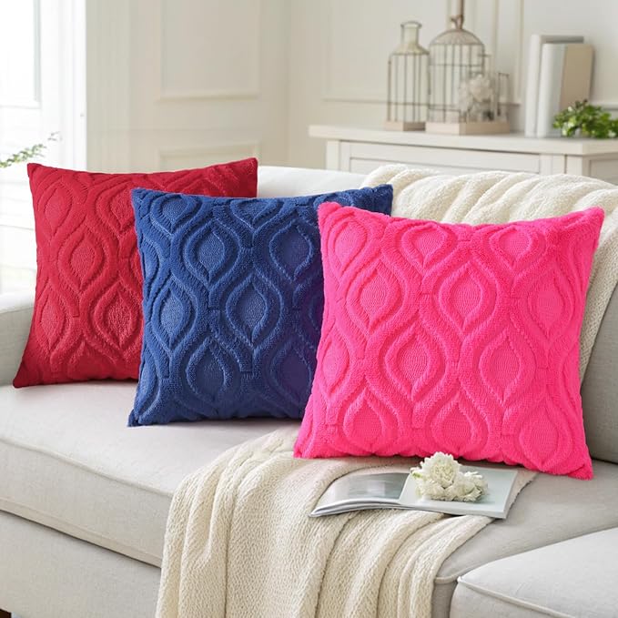 decorUhome Fall Throw Pillow Covers 12x20 Inch Set of 2, Soft Plush Decorative Faux Fur Dark Blue Solid Couch Pillow Covers, Accent Farmhouse Neutral Lumbar Euro Pillow Cases for Sofa Bed Living Room