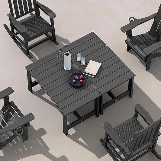SERWALL Patio Coffee Table, HDPE Rectangle Outdoor Coffee Table Set of 2, Black