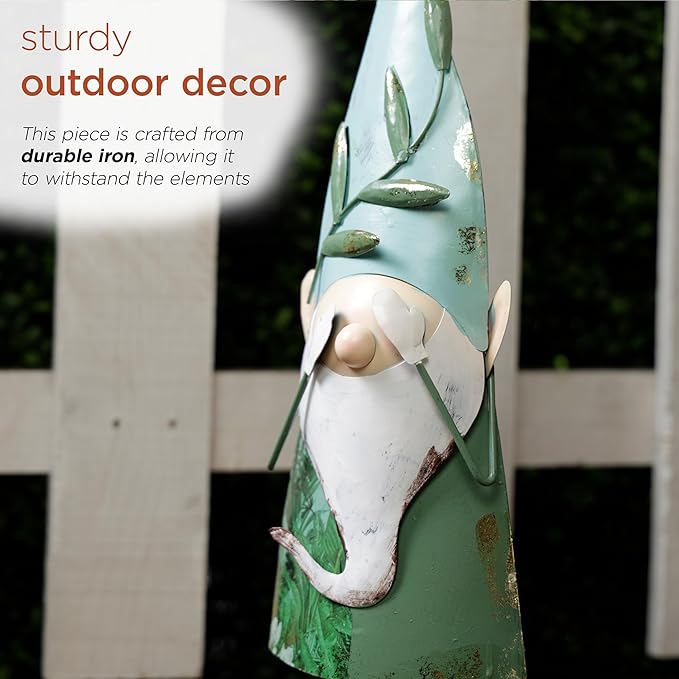 Alpine Corporation MCC798HH See No Evil Metal Gnome Decor, Whimsical Playful Décor for Patio & Garden, 19" H, Green