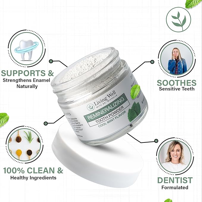 Remineralizing Tooth Powder | Fluoride-Free Hydroxyapatite Formula | Supports Enamel Strength & Oral Wellness | Safe, Clean Ingredients | Cool Mint Flavor