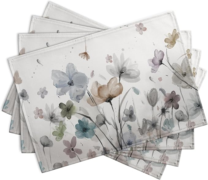 Flower Placemats Set of 4 Brown Cream Grey Poppy Flowers Table Mats Watercolor Rustic Vintage Floral Place Mat Farmhouse Linen Fabric Placemat for Party Kitchen Dining Outdoor Indoor Decor 12x18 Inch