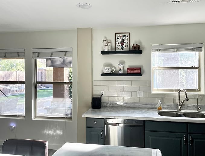 joelsantiques 24 Inch Wooden Floating Shelves for Wall - 24x6x2 in - Made of Natural Wood - Short Heavy Duty Rustic Wall Shelves for Bedroom - Perfect for Bathroom, Kitchen - Black