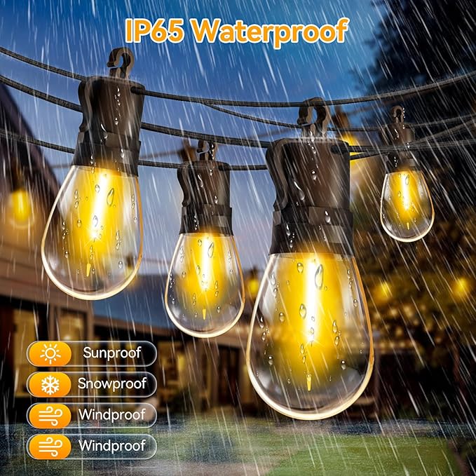 Outdoor String Lights Patio LED Light Outside - 60M 58+2 S14 LED Dimmable 200ft Porch Lighting IP65 Waterproof