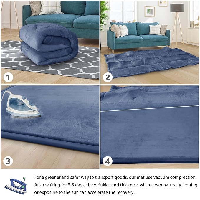 Baby Play Mat for Floor Tummy Time Mat Nursery Rug Muscle Mat Area Rug Playroom Rug Tatami Mat 6'7"x4'11" Memory Foam 1.3" Thick Crawling Mat for Babies,Toddlers, Infants, Kids,Floor Mat(Blue)