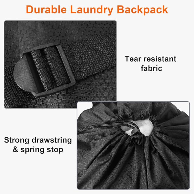 Femuar Laundry Bag Backpack Durable Laundry Bag with Shoulder Straps and Mesh Pockets Portable Laundry Dirty Clothes Hamper Bag for College Dorm (Black)