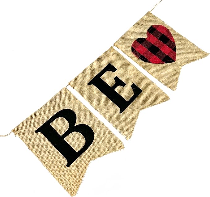 Valentine’s Day Party Decorations Be Mine Felt Sign Burlap Pennant Banner Flag Heart with Black Red Buffalo Plaid Fabric Ribbon for Valentine’s Day Wedding Birthday Party Supplies