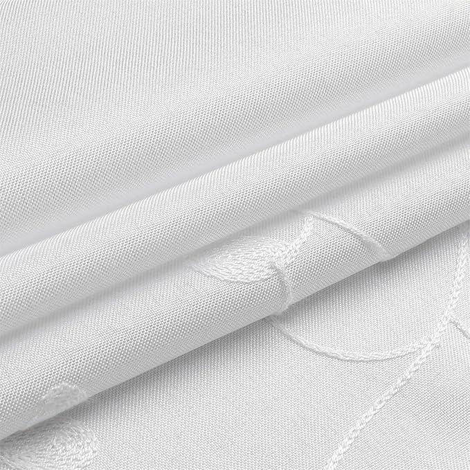 MIUCO Light Filtering Faux Linen Curtains, 84 Inches Long for Bedroom & Living Room, Pure White Floral Embroidered Solid Mix and Match, Semi Sheer Grommet Farmhouse Drapes, 2 Panels Set