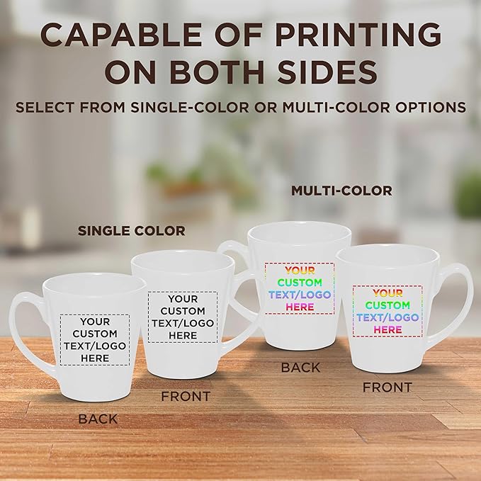 DISCOUNT PROMOS Custom Glossy Ceramic Latte Coffee Mug 12 oz. Set of 100, Personalized Bulk Pack - Perfect for Tea, Espresso, Cappuccino, Hot Cocoa - White