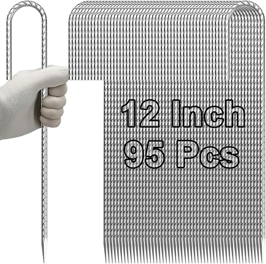 VVOKGO Rebar-Stakes-12-Inch J Hook Galvanized Tent Stakes Heavy Duty, 95-Pack Ground Chain Link Fence Anchors with Chisel Point End for Gazebo, Camping Tents, Outdoor Inflatables Decorations