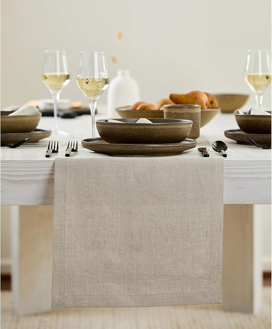 Solino Home Linen Natural Table Runner 90 Inches Long - 100% Pure Linen 14 x 90 Inch Table Runner for Dining, Fall, Autumn, Thanksgiving - Fete