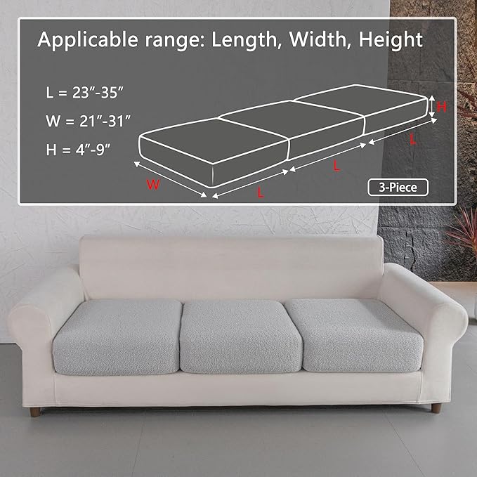Couch Cushion Covers for Sectional Sofa, Stretch Soft Sofa Slipcovers Washable Wear-Resistant Universal Furniture Protector for Living Room(3 Seaters Covers, Light Gray)