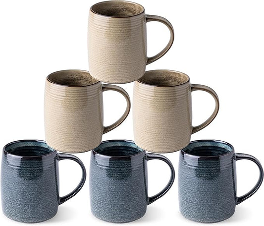 GBHOME Large Ceramic Coffee Mugs Set of 6, 18oz Handmade Stoneware Coffee Mugs Set for Latte/Cappuccino/Hot Cocoa, Dishwasher & Microwave Safe, Multi-Color
