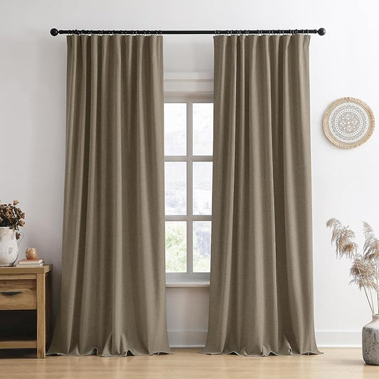 RAIN CITY 100 Inch Long Linen Blended Blackout Curtains 2 Panels Set,Custom Length Back Tab Drapes with Hooks, Grey Backing Linen Window Curtains for Living Room Bedroom,50x100 in Long,Linen