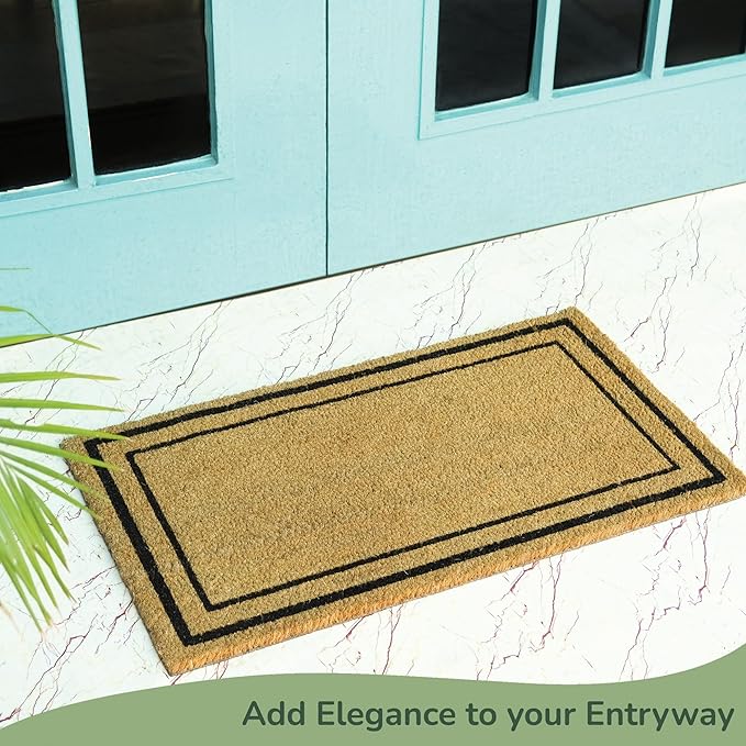 Welcome Doormats, Natural Coco Coir Mats with Non-Slip PVC Backing, Indoor Outdoor Mats for Home & Office, Floor Mats for Door Decor, Plain Entry Mat with Border, Beige & Black, 30"x17"