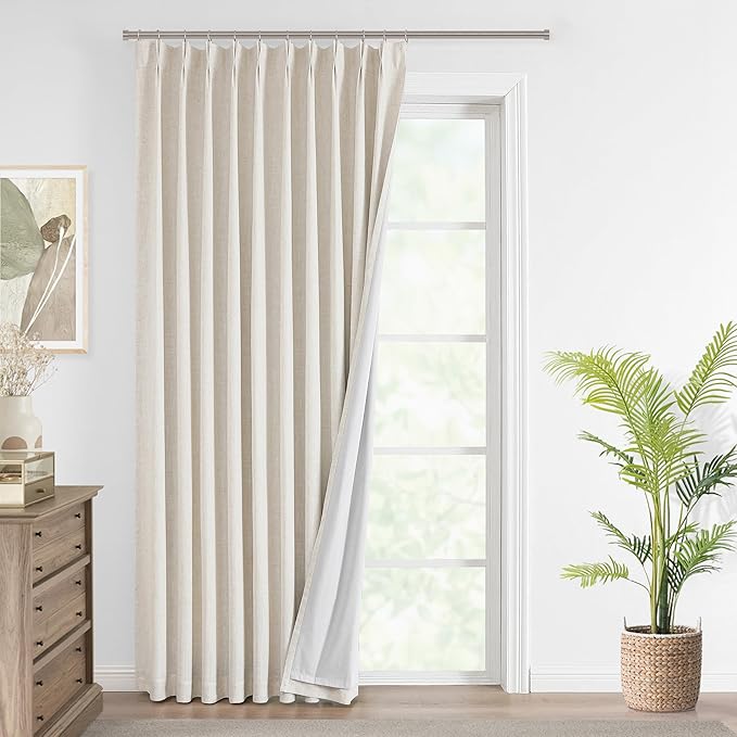 Vision Home Natural Pinch Pleated Full Blackout Curtains Linen Blended Room Darkening Window Curtains 63 inch for Living Room Bedroom Thermal Insulated Pinch Pleat Drapes with Hooks 1 Panel 60"Wx63"L