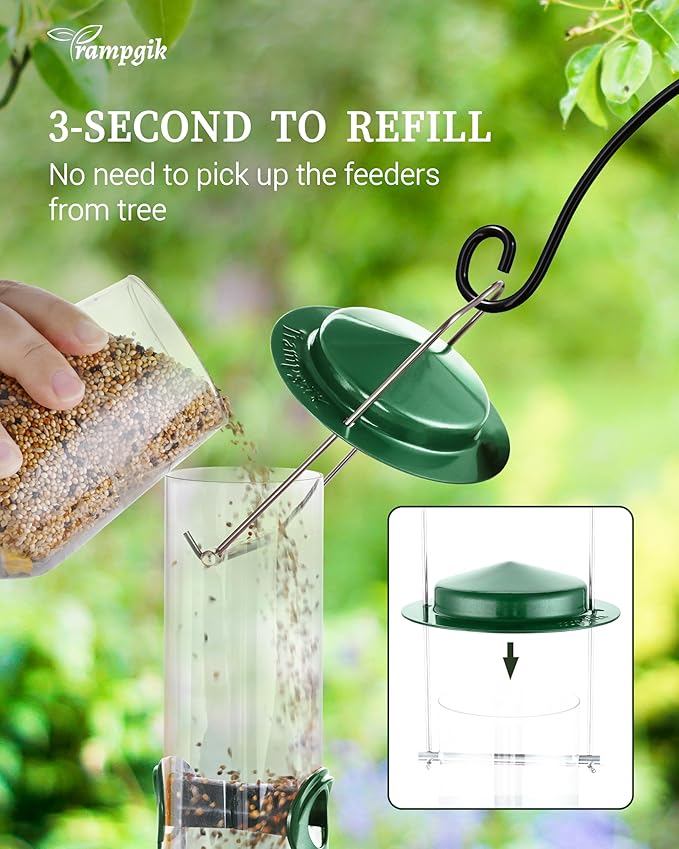 Metal Tube Bird Feeders for Outdoors Hanging,Finch Feeders for Outside,Chew-Proof Hanging Birdfeeder,Squirrel-Proof 6 Ports Bird Feeder 13 Inch,Anti-Rust,Green,1 Pack(Seed is not Included)