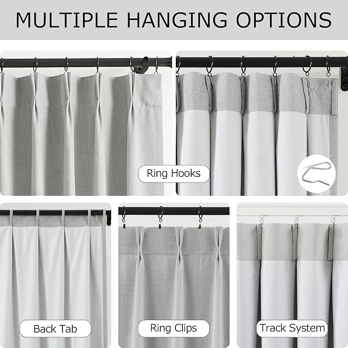 Vision Home Light Gray Pinch Pleated Full Blackout Curtains Linen Blended Thermal Insulated Window Panels 120 inch for Bedroom Living Room Darkening Pleat Drapes with Hooks Back Tab 10FT 60"Wx120"Lx1