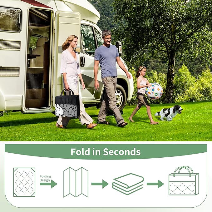 GENIMO Outdoor Rug Waterproof for Patio Decor, 9' x 12' Reversible Plastic Straw Floral Camping Carpet, Large Area Rugs Mats for RV, Camper, Deck, Balcony, Porch, Beach, Picnic, Mix-Black & White