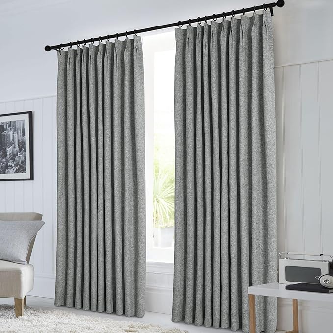 Macochico Pinch Pleated Full Blackout Curtains for Bedroom Living Room Mid Grey Linen Curtains Thermal Insulated and Noise Reducing Window Panels with Tieback Shabby Chic Decor 84”Wx84”L 1 Panel