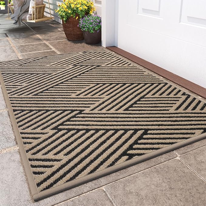 Front Door Mat Outside Entrance, Non Slip Rubber Backing, Trap Dirt and Moisture, Easy Clean Low Profile Welcome Floor Mats for Patio Porch Indoor Outdoor Entry Mat, 24x35 Inch, Brown
