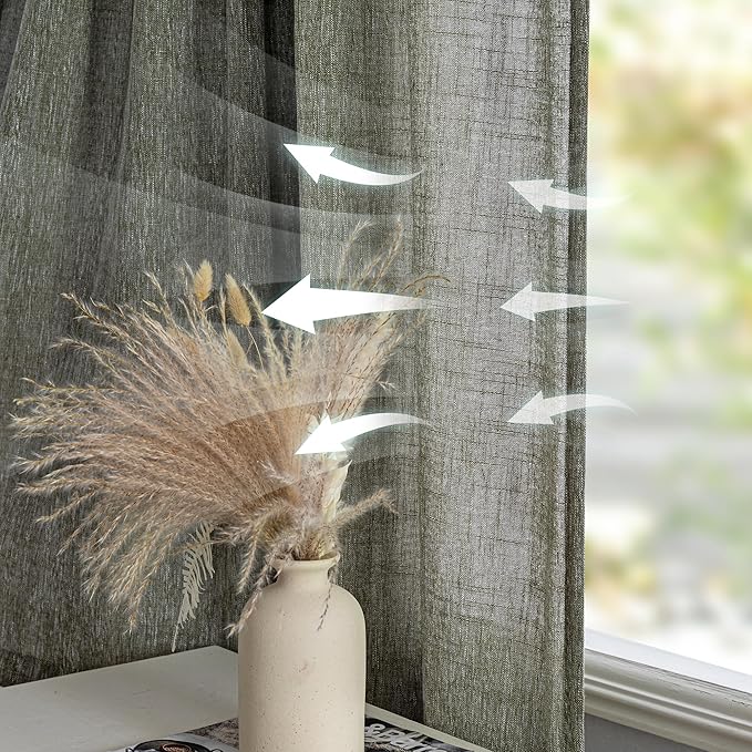 MYSKY HOME 90 Inches Long Living Room Curtains Farmhouse Light Filtering Privacy Curtain Drapes for Patio Door, Linen Look Texture Fabric Bohemian Draperies Soft Touch, 100x90, Olive Green, 1 Panel