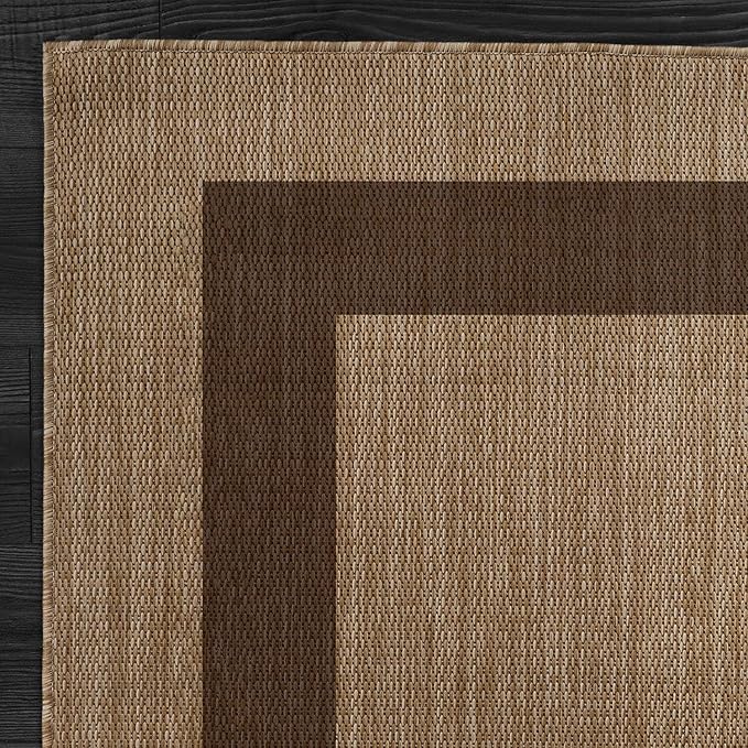 CAMILSON Outdoor Rug 6x9 - Modern Outside Rugs for Patios Porches Waterproof Durable Washable Non-Shedding, Easy-to-Clean Indoor Outdoor Area Carpet (6 x 9, Bordered - Jute)