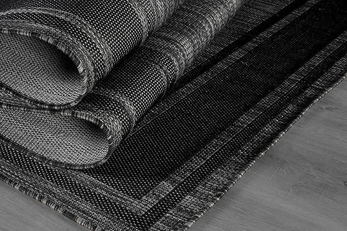 Beverly Rug Outdoor Rug 8x10 Modern Bordered Area Rugs for Indoor and Outdoor Patio Deck Porch Garden Waterproof Weather Sun Resistant Washable Outside Carpet (8 x 10 Black)