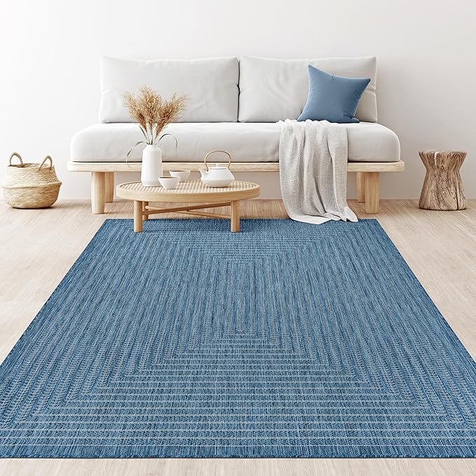 Adiva Rugs Outdoor Indoor Area Rug, Weather Resistant, Easy to Clean, Stain Resistant Floor Mat for Dining Room, Backyard, Deck, Patio (Azure Denim Blue, 6' X 9')