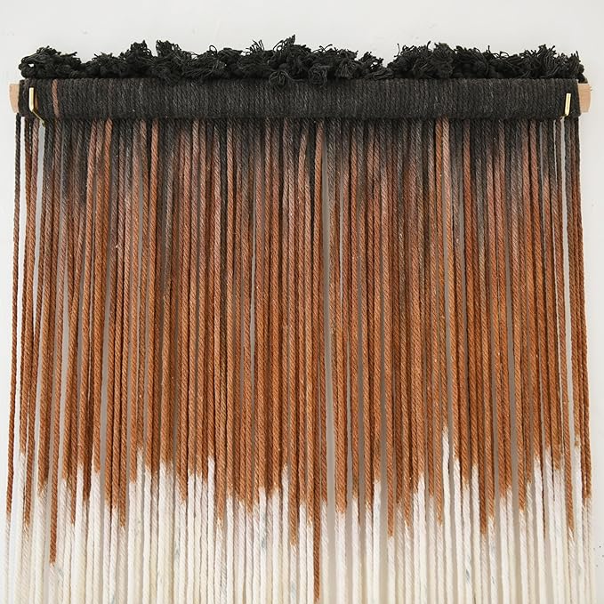 Macrame Wall Hanging Brown Boho Hand Woven Tassel Yarn Tapestry Wall Art for Living Room Bedroom Fiber Art 15''W*43''L