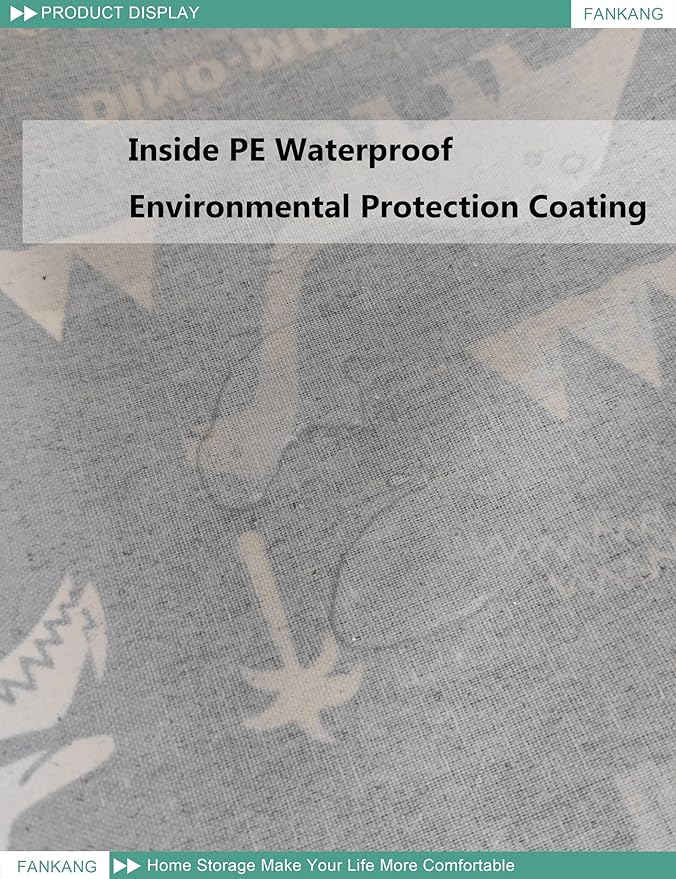 FANKANG Storage Bins, Nursery Hamper Canvas Laundry Basket Foldable with Waterproof PE Coating Large Storage Baskets for Kids Boys and Girls, Office, Bedroom, Clothes,Toys(Rec-Blue dinosaur