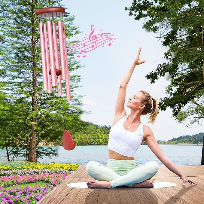 Large Aluminium Wind Chimes Outside, Soothing Melodic Memorial Sympathy Wind Chime, Suitable Outdoor Garden Decor, Gift for Mom Women Neighbors (Pink Wind Chimes-36)