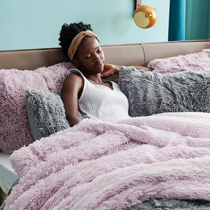 Bedsure GentleSoft Fluffy Lavender Purple Blankets Queen Size for Bed, Thick Sherpa Faux Fur Fleece Fuzzy Plush Winter Warm Soft Queen Blankets, Bedroom Purple Decor Cozy Gifts for Women Men, 90x90