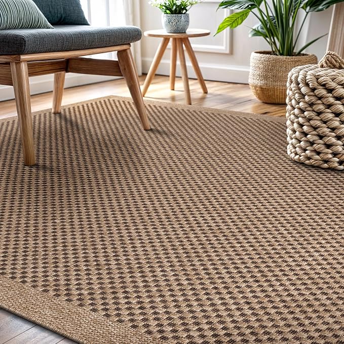 CAMILSON Easy Jute Rug 10x14, Indoor Outdoor Natural Color Fiber Area Rugs for Living Room Patio and Kitchen Rug, Sisal Boho Woven Design, Easy-Cleaning, Washable Outside Carpet Alfombras (10 x 14)