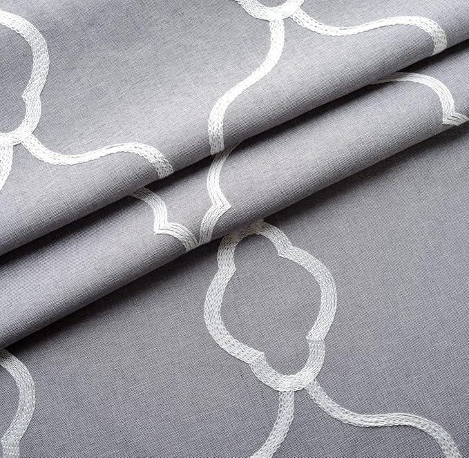 Miuco Moroccan Embroidered Semi Sheer Curtains Faux Linen Grommet Curtain Panels for Bedroom 52 x 95 Inch 2 Panels, Grey