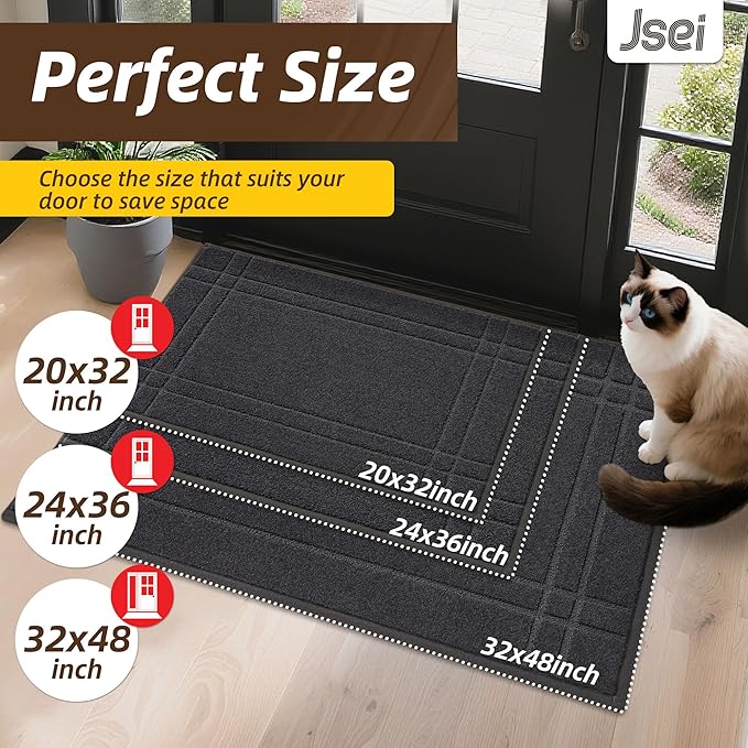 JSEI Entryway Rugs Doormat 24"x36", Non-Slip Dirt Trapper Door Mats Indoor, Washable Absorbent and Stain Resist Welcome Floor Mat for Front Door, Dog Door Mat, Muddy Wet Shoes & Paws, Dark Grey