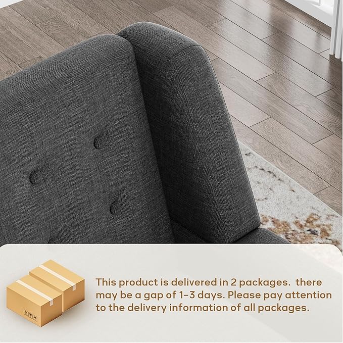 HUIMO Button-Tufted Accent Chairs Set of 2,Upholstered Reading Living Room Chair,Mid Century Modern Chair with Linen Fabric, Club Chair,Comfy Arm Chairs for Living Room,Bedroom,Grey