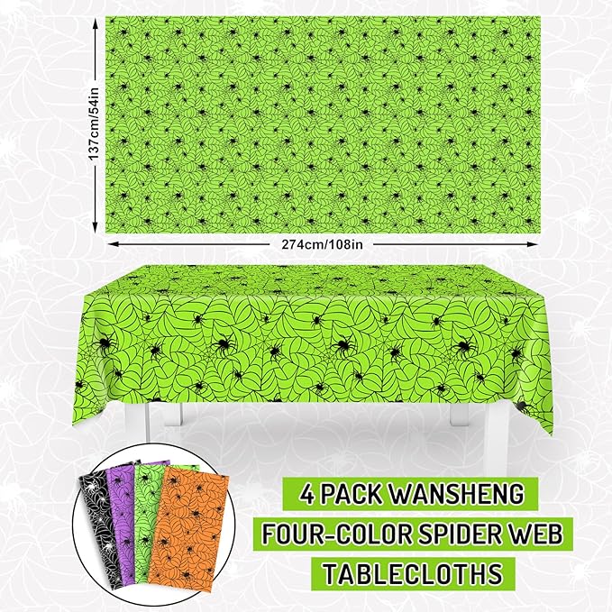 Whaline 4 Pcs Halloween Plastic Tablecloths Colored Spider Web Disposable Table Cover Spiderweb Rectangle Table Cloth for Trick or Treat Holiday Party Decor, 54 x 108 Inch