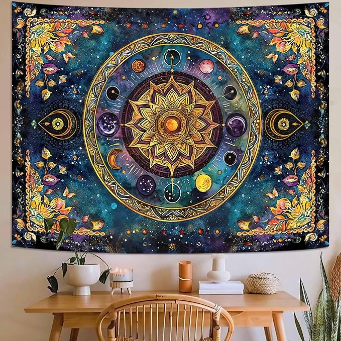 Lunerfex Mandala Solar System Tapestry Boho Tapestry for Bedroom Galaxy Tapestries Wall Hanging Living Room Wall Art and Home Decor 44x60